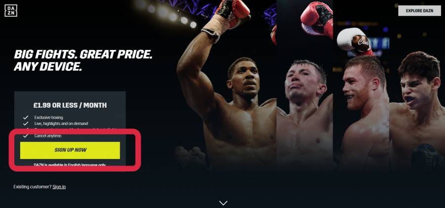 Начална страница на DAZN