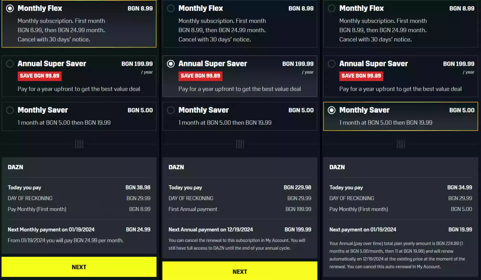Планове за абонамент в DAZN Планове за абонамент в DAZN