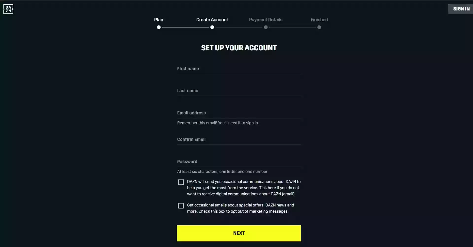 Необходими данни за регистрация в DAZN Необходими данни за регистрация в DAZN